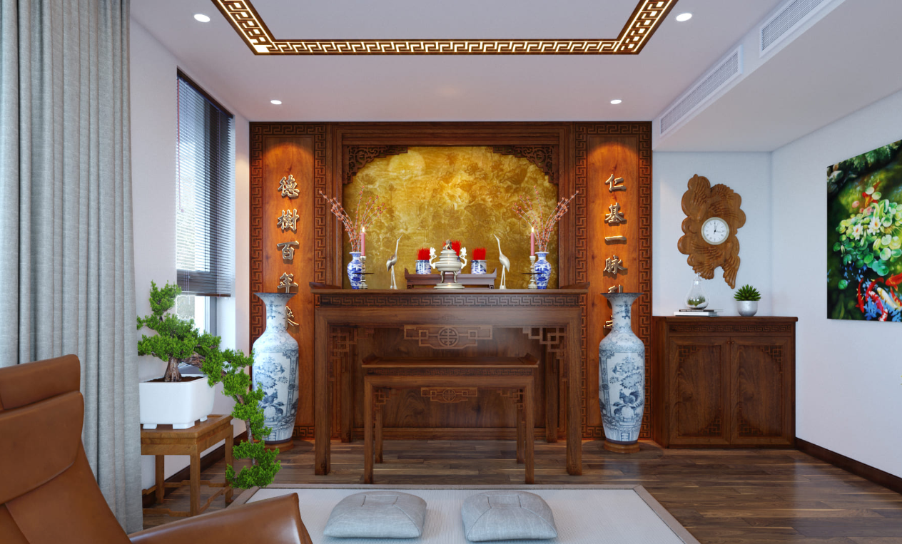 Tủ thờ gia tiên với thiết kế truyền thống 1 tầng 2 tầng 3 tầng